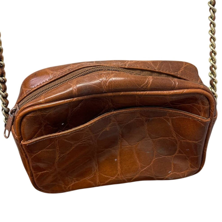 Small Crossbody Full Zip Faux Crocodile Leather Handbag Purse Bag Chain Strap