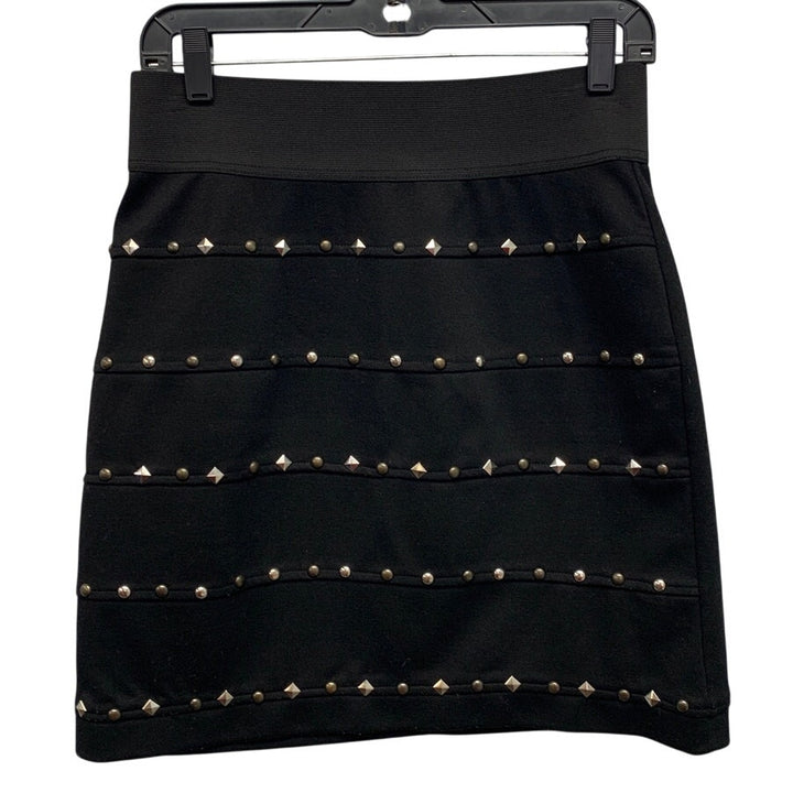 Allen B by Allen Schwarz Womens Medium Short Gold Studded Stretchy Pencil Skirt