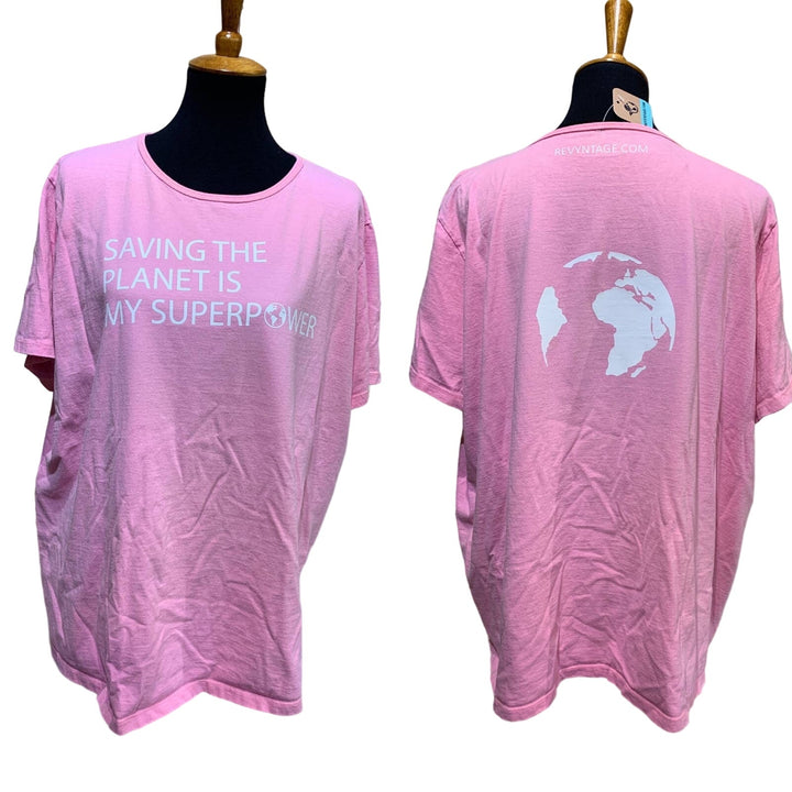 Hand Printed Upcycled Womens 2X Saving the Planet is My Superpower Tee Shirt