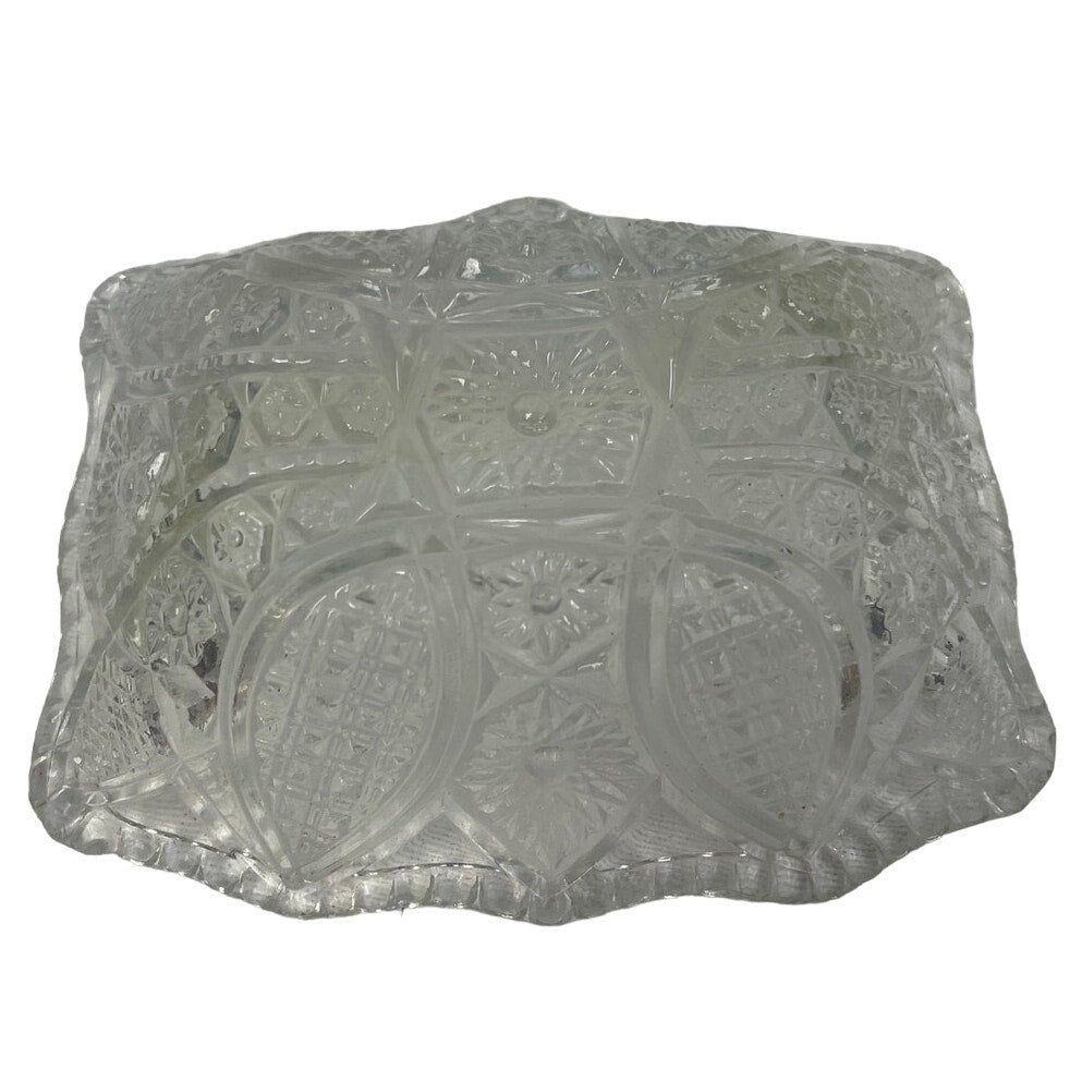 Vintage Small Cut Glass Sunburst Design Rectangular Rectangle Candy Dish