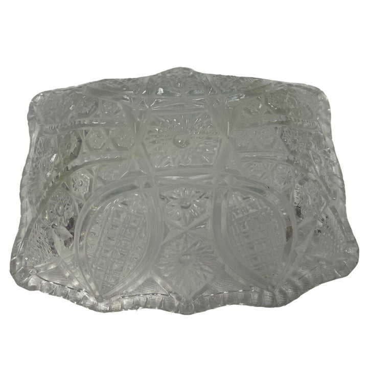 Vintage Small Cut Glass Sunburst Design Rectangular Rectangle Candy Dish