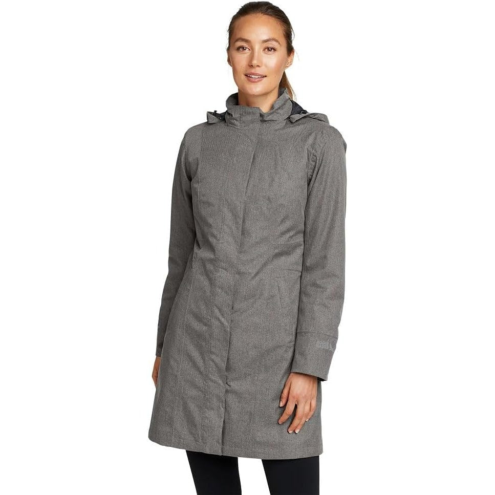 New Eddie Bauer Womens XS Gray Girl on the Go Insulated Waterproof Trench Coat