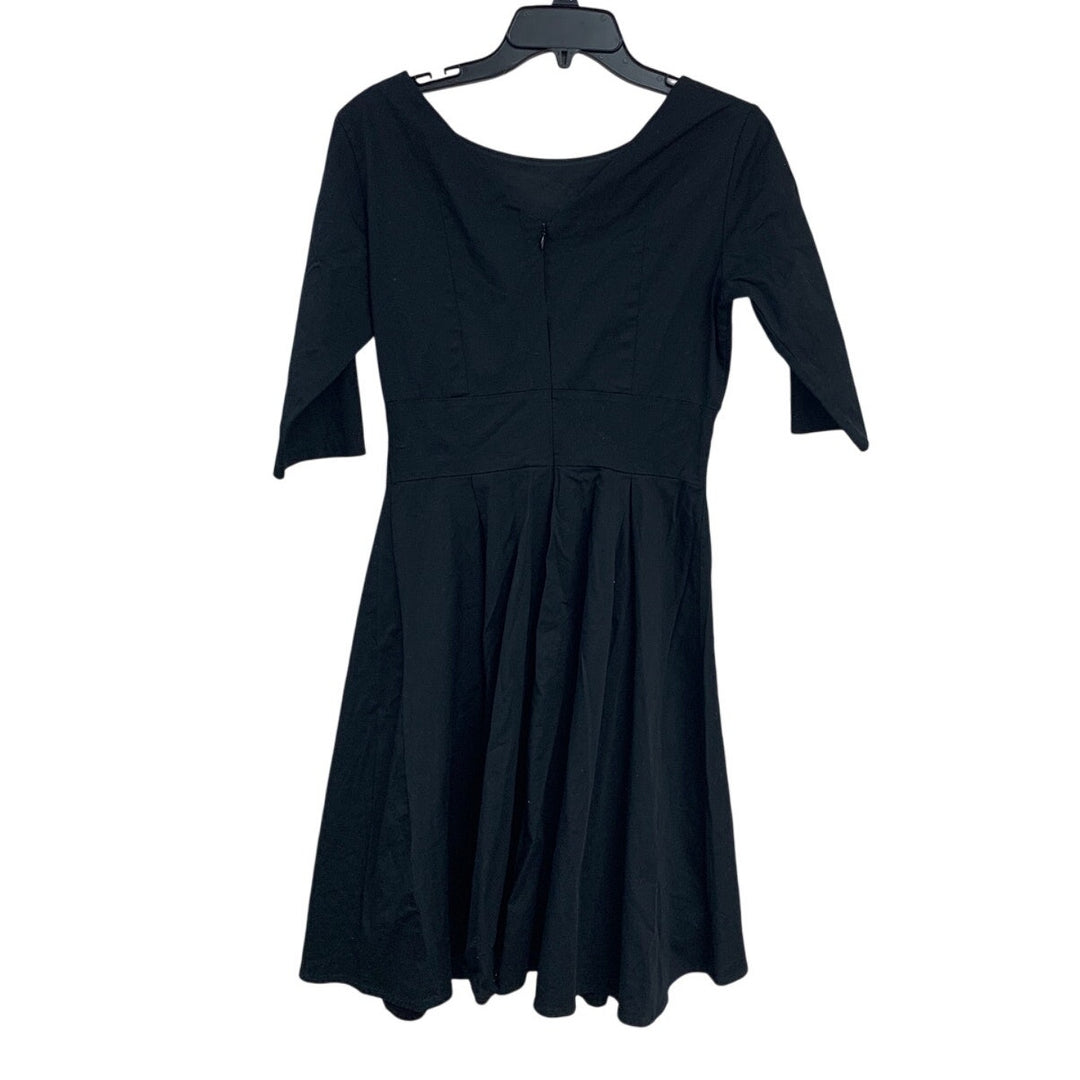 Mint Limit Womens Medium Solid Black Goth Half Sleeve Pleated Skirt A Line Dress
