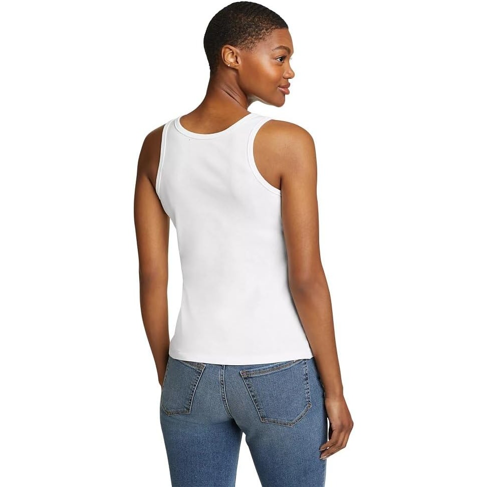 New Eddie Bauer Womens White Sleeveless Favorite PolyCotton Scoop Neck Tank Top
