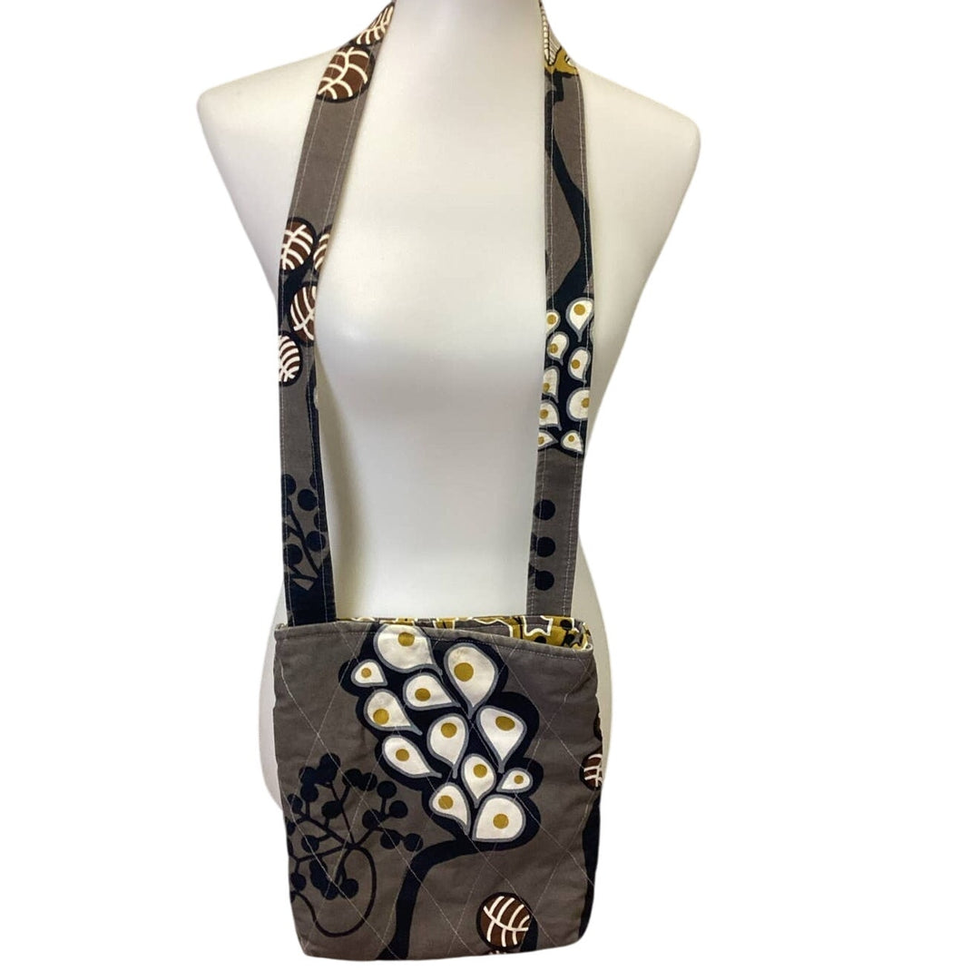 Handmade Floral Tree Leaves Fabric Crossbody Bag Front Pockets Snap Closure