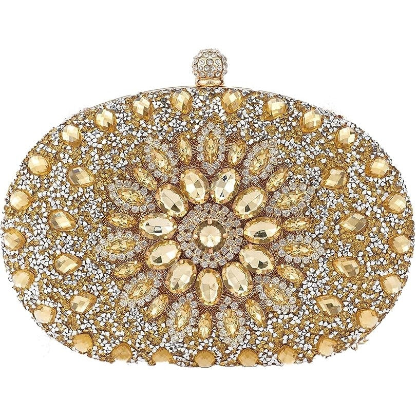 New Yapaiou Gold Silver Rhinestone Sparkly Evening Clutch Wedding Prom Purse