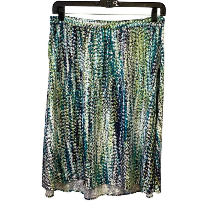 CJ Banks Womens XL Elastic Waistband Watercolor Stripe Print Flowy Midi Skirt