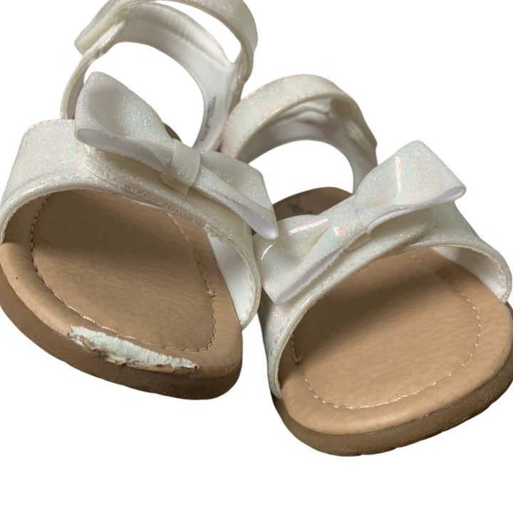 Dream Pairs Little Girls Size 11 White Glitter Hook Loop Bow Flat Sandals Shoes