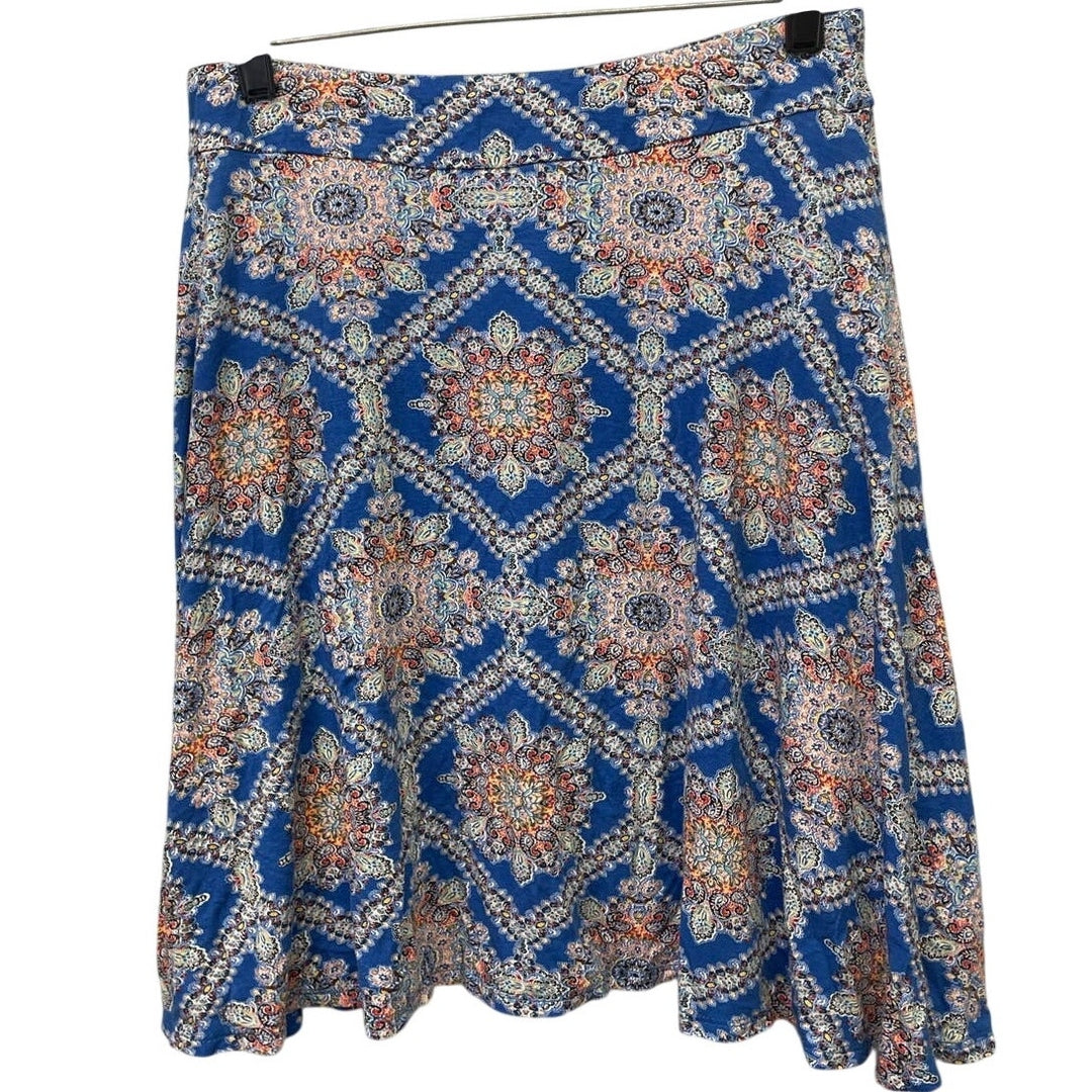 Renee C Medium Short Floral Mandala Flowy Rayon Blend A-Line Skirt Made In USA
