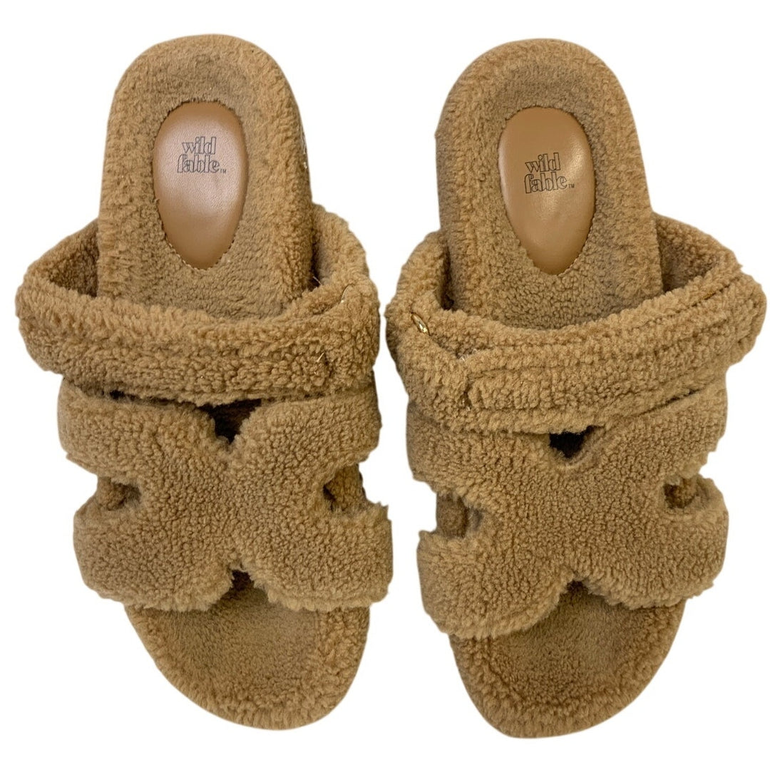 Wild Fable Womens Size 9 Brown Fuzzy Slippers Slip On Open Round Toe Shoes