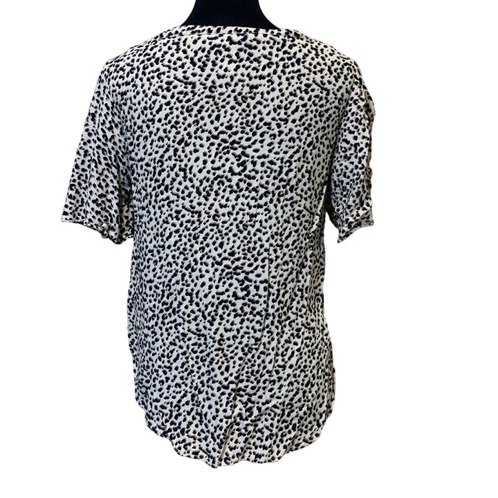 H&amp;M Size 12 100% Rayon Leopard Animal Polka Dot Print Short Sleeve Blouse