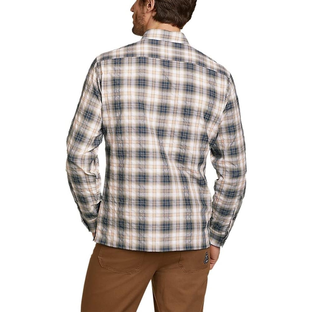 New Eddie Bauer Mens Blue Plaid Rainier 2.0 UPF 50+ Long Sleeve Hiking Shirt