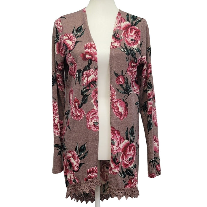 Charlotte Russe Womens Medium PolySpandex Long Sleeve Floral Open Cardigan