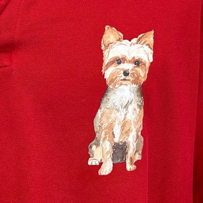 Hand Printed Upcycled Mens XL Yorkshire Terrier Yorkie Dog Polo Shirt