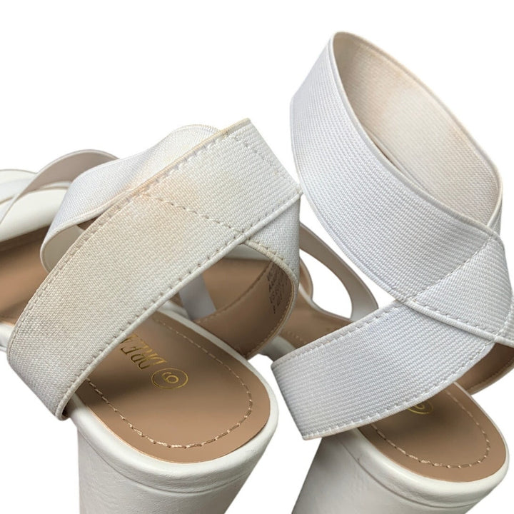 Dream Pairs Womens 9 White Elastic Ankle Strap 3.5" Block Heel Open Toe Shoes