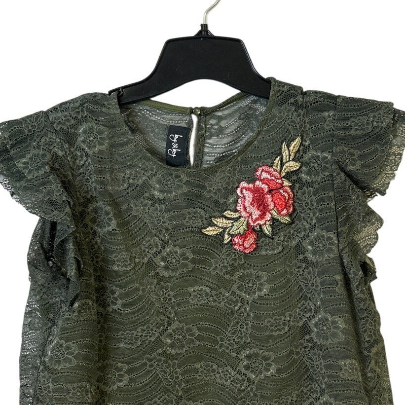 Lot of 2 Womens Large XL Short Sleeve Lace Floral Mesh Short Sleeve Tops