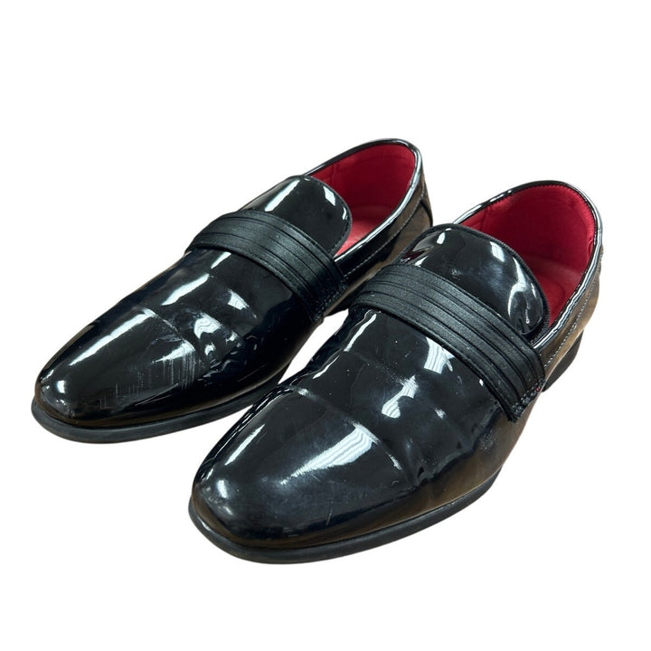 Bruno Marc Boys Size 6 Shiny Black Slip On Loafers Formal Low Heel Tuxedo Shoes