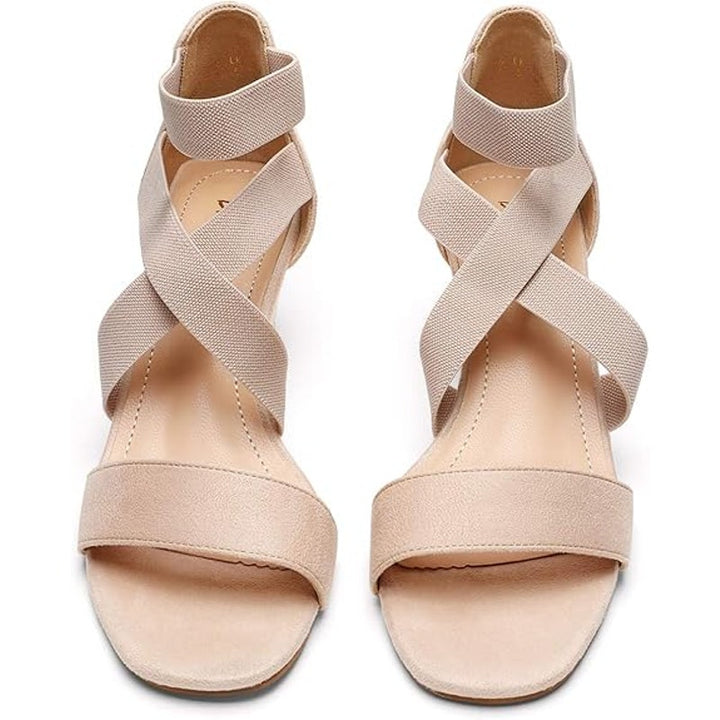 Dream Pairs Womens 8 Tan Faux Suede Elastic Ankle Strap 2.5" Wedge Heel Shoes