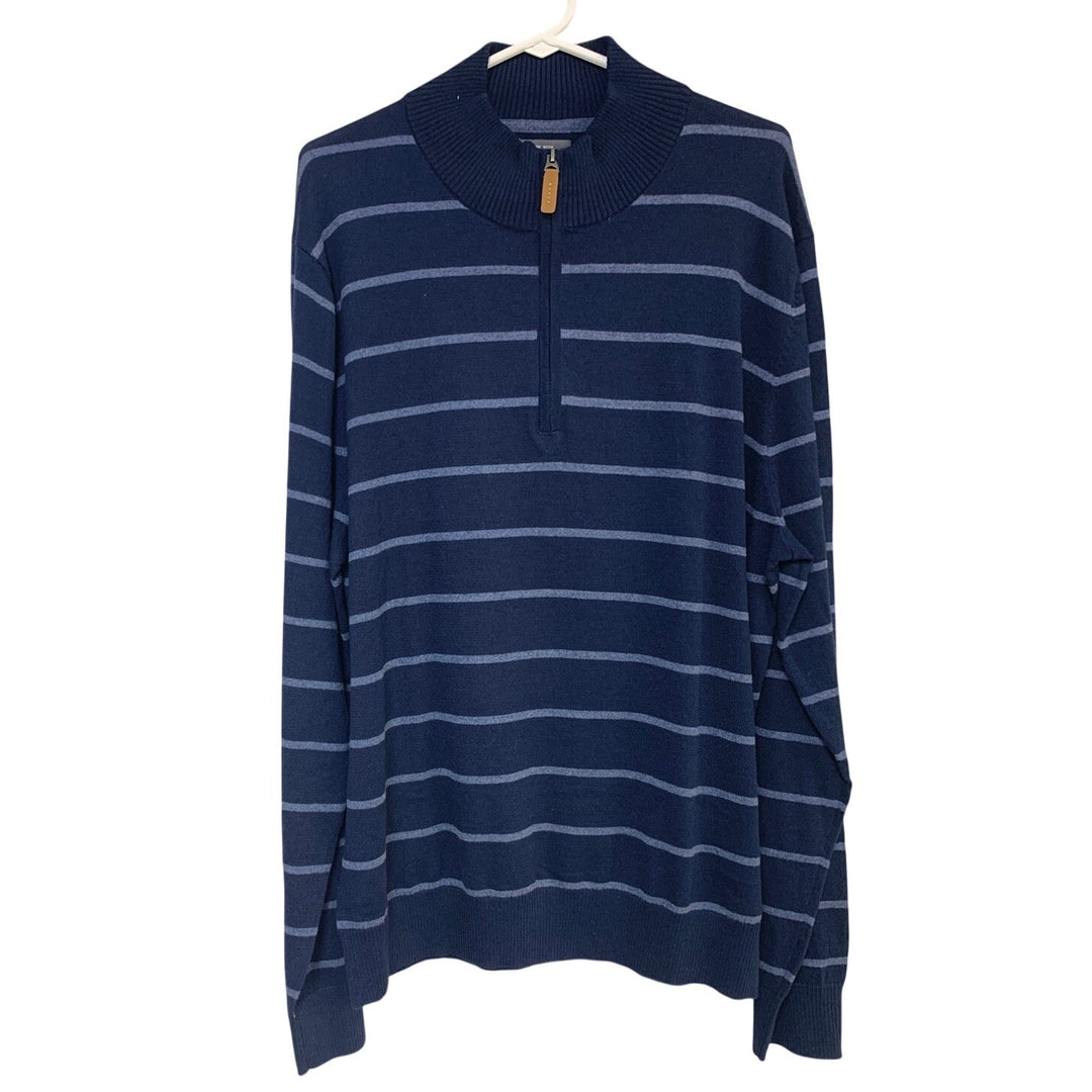 St Johns Bay Mens XL Navy Blue Stripe PolyCotton Long Sleeve Henley Shirt