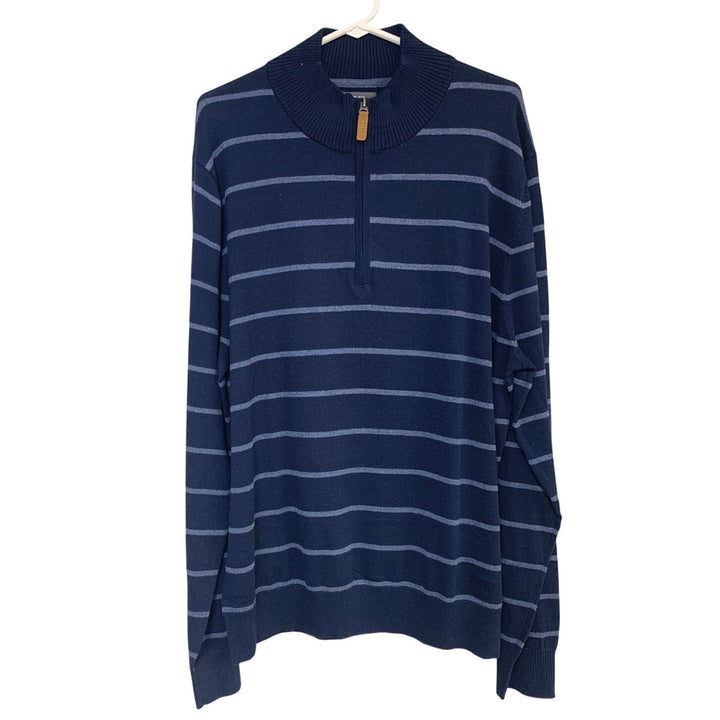 St Johns Bay Mens XL Navy Blue Stripe PolyCotton Long Sleeve Henley Shirt
