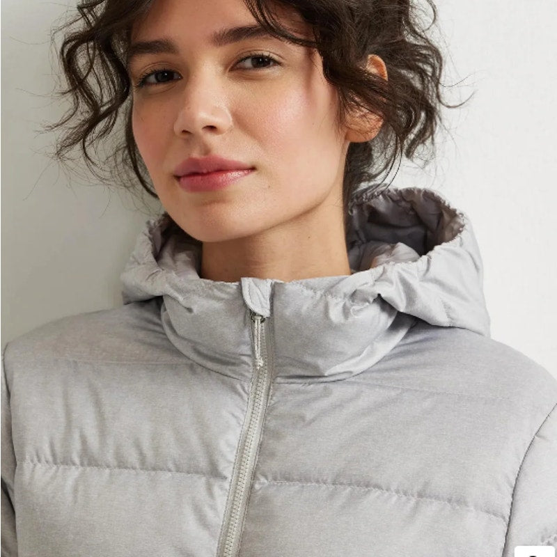 New Eddie Bauer Womens XS CirrusLite Gray 650FP Down Hooded Puffer Parka Jacket