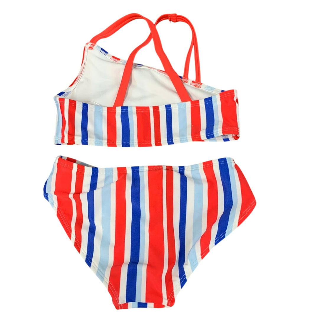 New Cat &amp; Jack Girls XS (4/5) UPF 50+ Asymetrical Stripe Bikini 2PC Swimsuit