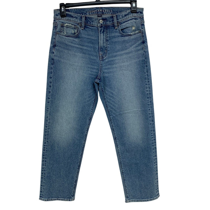 New American Eagle Womens 10 Super High Rise Ankle Straight Denim Blue Jeans