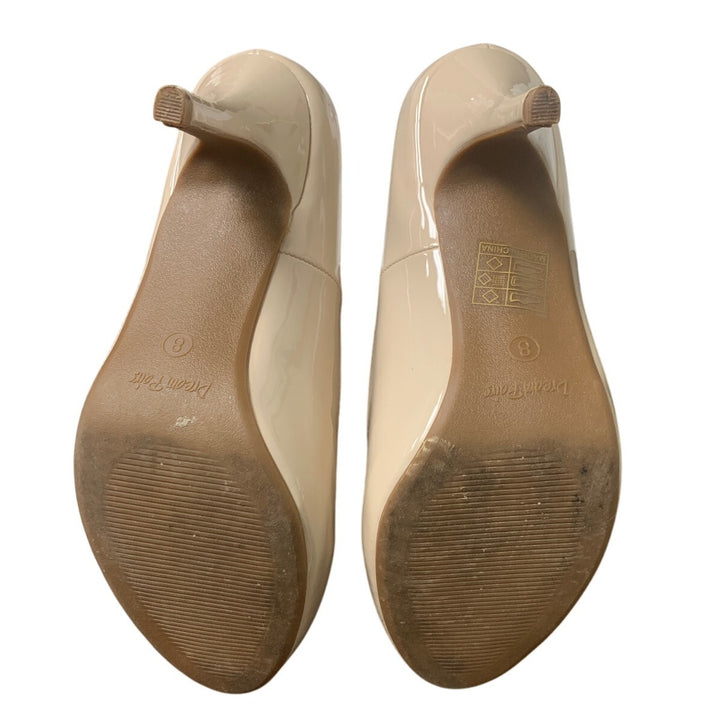 Dream Pairs Womens Size 8 Shiny Tan Closed Toe 3" Heel Slide On Platform Shoes
