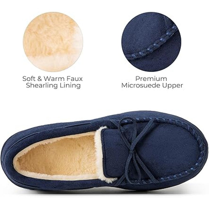 New HomeTop Womens Size 10 Navy Blue Soft Moccasin Memory Foam Slipper Shoes
