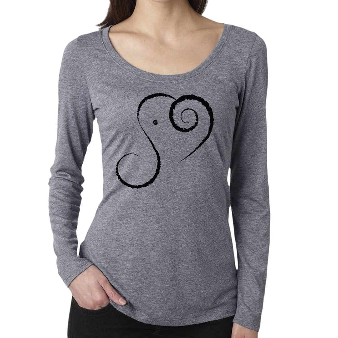 New Hand Printed Large Elephant Spirit Long Sleeve Cotton Blend Scoop Neck Tee
