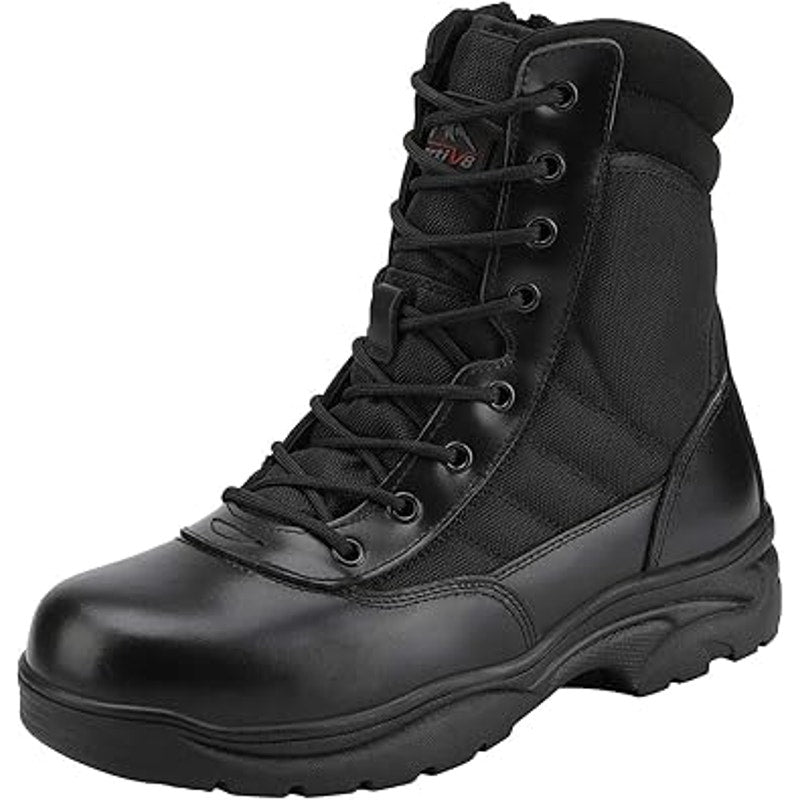 New Nortiv8 Men Size 12 Black Leather Zip Lace Up Military Tactical Boots w Flaw