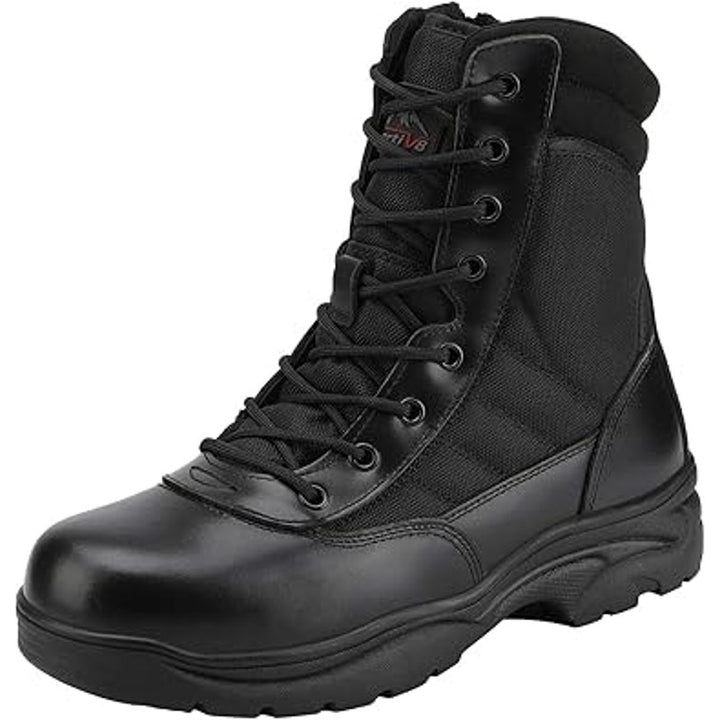 New Nortiv8 Men Size 12 Black Leather Zip Lace Up Military Tactical Boots w Flaw
