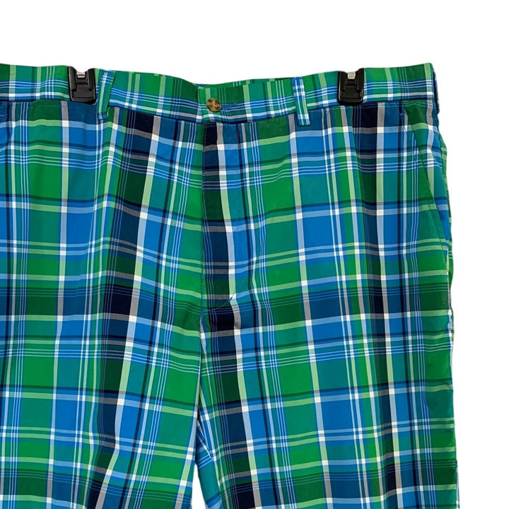 PGA Tour Mens 38 Blue Green Plaid 100% Polyester Casual Golf Sport Shorts