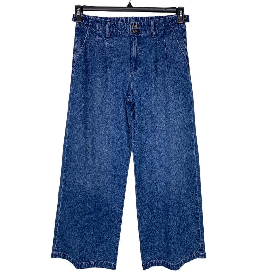 New American Eagle Size 10 Cotton Blend Pleated Front Denim Blue Jean Trousers
