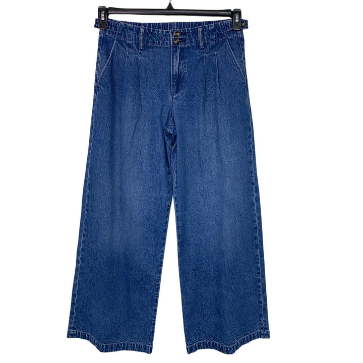 New American Eagle Size 10 Cotton Blend Pleated Front Denim Blue Jean Trousers