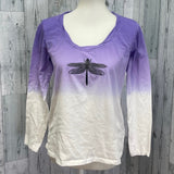 Hand Printed Upcycled XXS Dragonfly 100% Cotton Tie Dye Long Sleeve Crew Tee