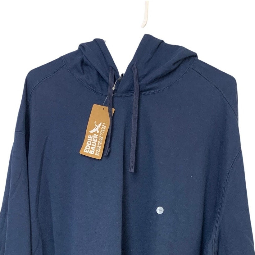New Eddie Bauer Mens Navy Blue Full Zip Camp Cotton Blend Fleece Hoodie Jacket