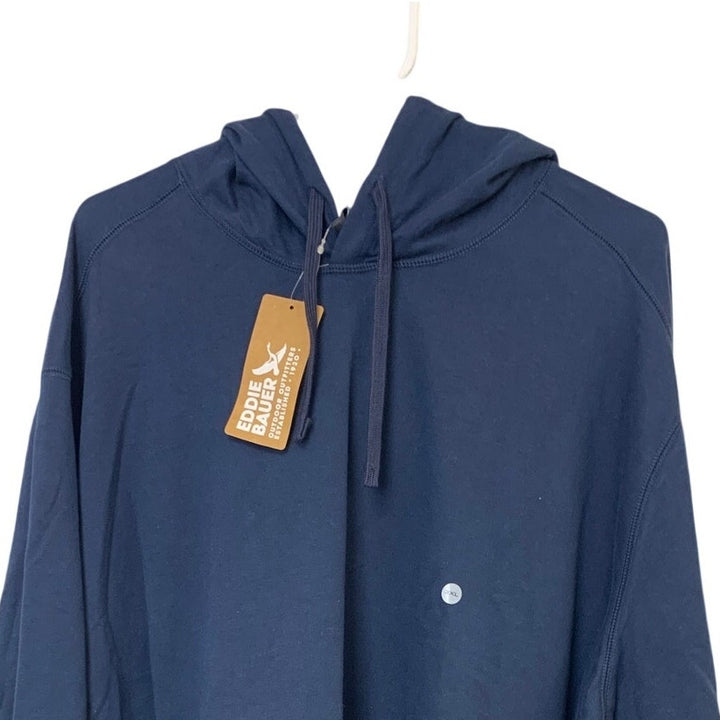 New Eddie Bauer Mens Navy Blue Full Zip Camp Cotton Blend Fleece Hoodie Jacket