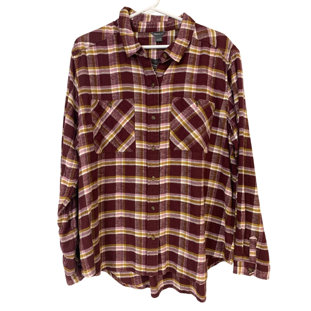 New Eddie Bauer Womens XL Merlot Hemplify Classic Long Sleeve Button Up Shirt