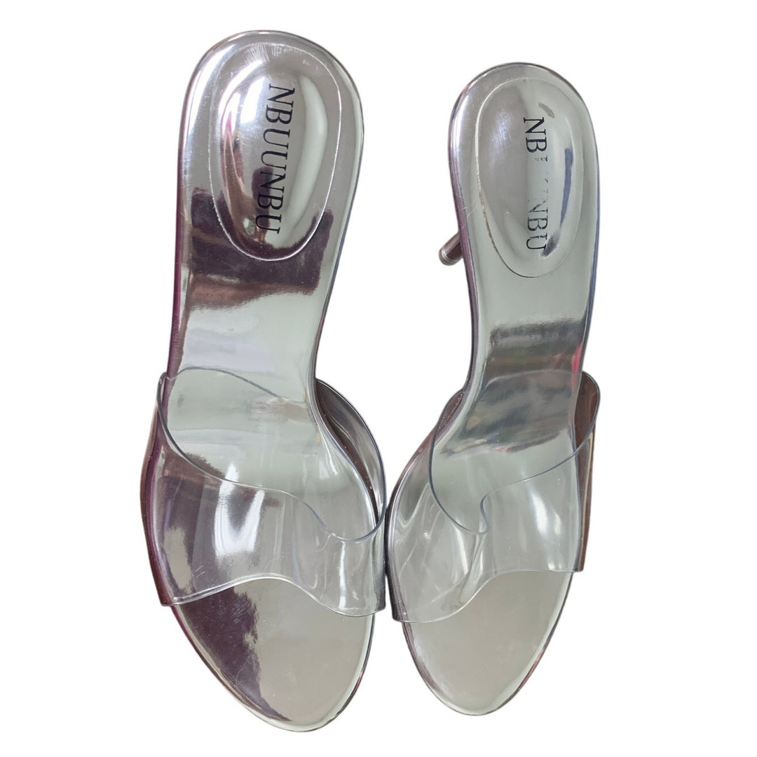 New NBUUNBU Womens 10 Euro 41 Silver Open Toe Silver Clear Strap Heels Shoes