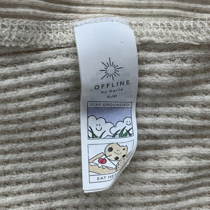 New Offline By Aerie Womens Small Off White Waffled Long Sleeve Sweatshirt