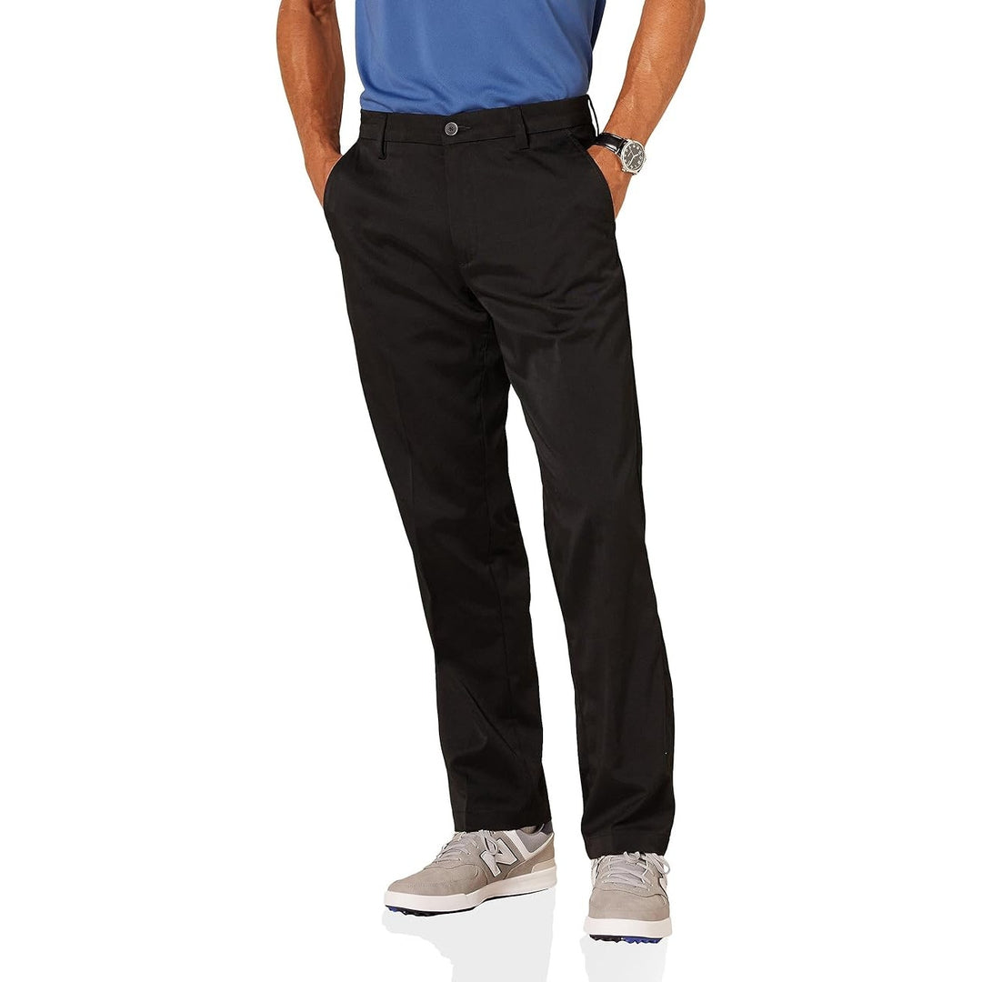 New Amazon Essentials Mens 32X30 Black Classic Fit Flat Front Stretch Golf Pants