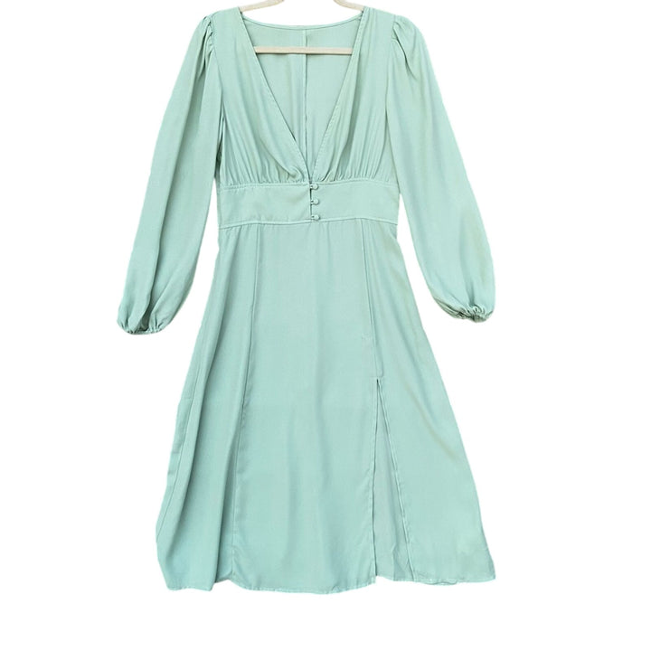 NWT New Cupshe Womens Small V Neck Long Sleeve Side Zip Dress Swimsuit Coverup