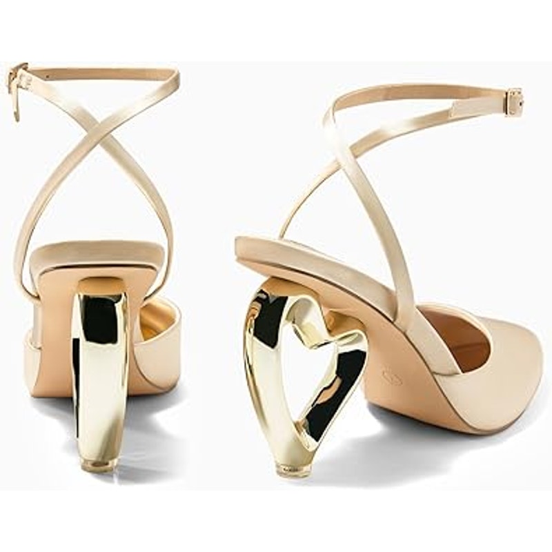New Coutgo Womens Size 8 Champagne Tan Closed Toe Heart Heel Ankle Strap Shoes