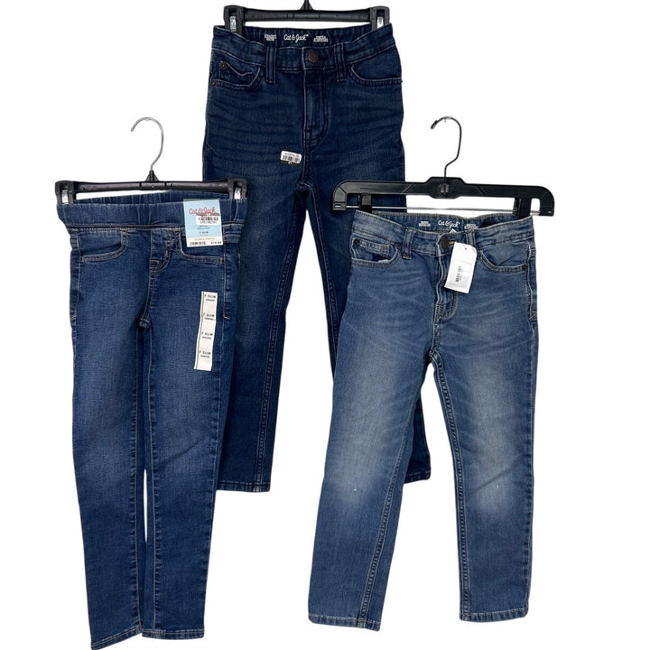 3 New Cat &amp; Jack Girls Size 7 Cotton Blend Stretch Denim Blue Jeans Jeggings