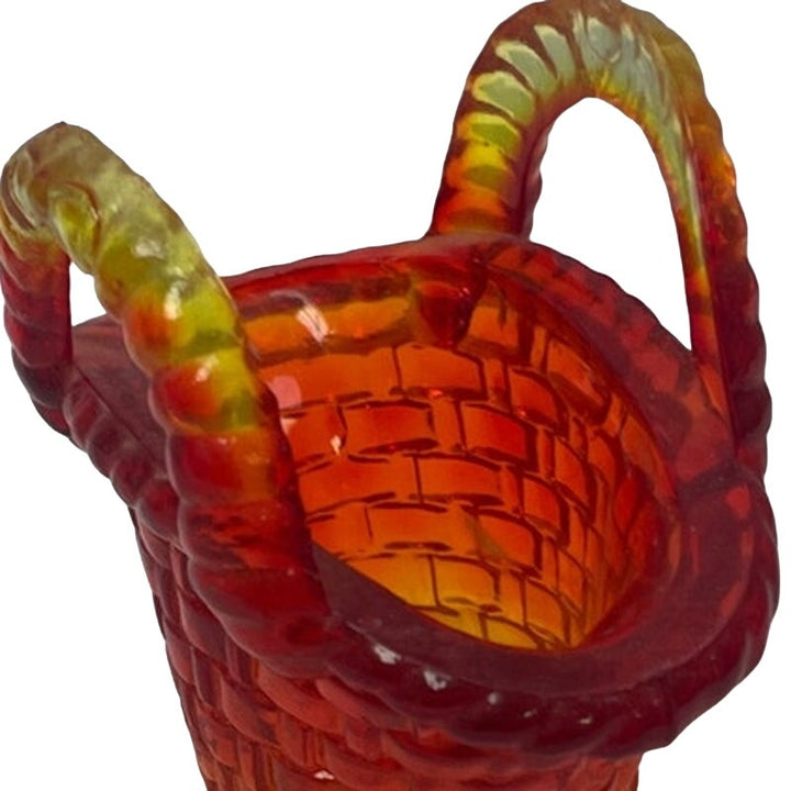 Vintage Smith Hand Crafted Orange Yellow Glass Trinket Flower Basket w Handles