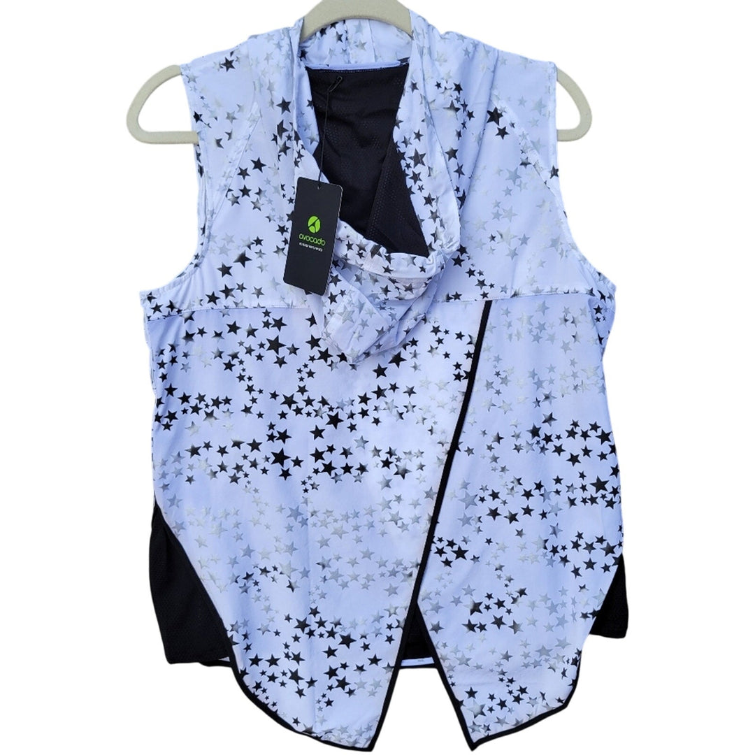 NWT New Avocado Womens Small Star Sleeveless Half Zip Athletic Hooded Vest