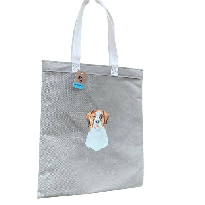 Upcycled Hand Printed Handmade St Bernard Puppy Dog Reuseable ShopperTote Bag