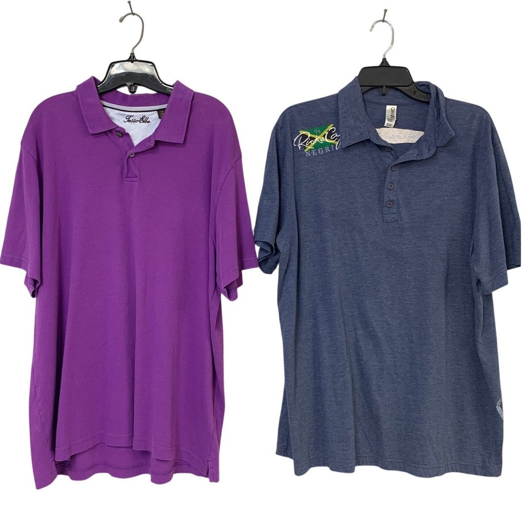 Lot of 2 Tasso Elba Canvas Mens XL Ricks Cafe Jamaica Short Sleeve Polo Shirts