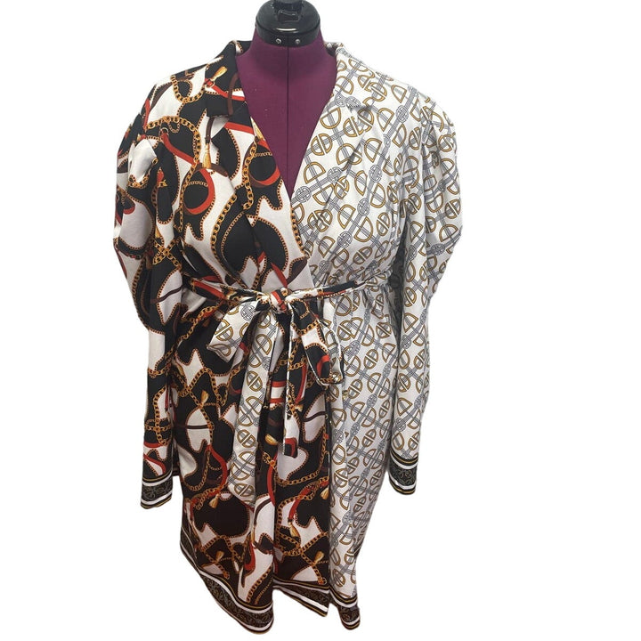 Ashley Stewart Womens Plus Size 26/28 Long Sleeve Chain Design Wrap Dress